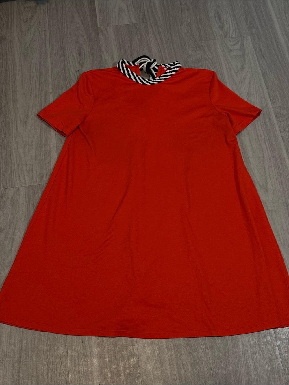 Zara Red A-Line Swing Dress Rope Collar Detail Short Sleeve Nautical Mod Shift - Picture 2 of 8